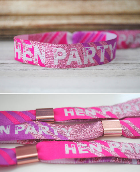 Hen Party Wristband Favours in Rose Gold, Pink and Purple