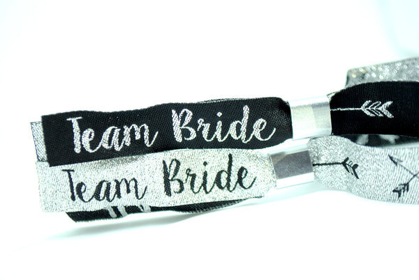 Team Bride Hen Party Wristbands - Silver & Black