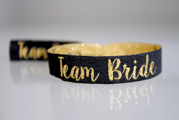 Team Bride Wristbands - Black & Gold