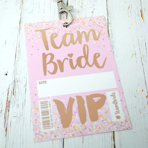 Team Bride 'Rose Gold' VIP Lanyard Pass Hen~Bachelorette Party Favours