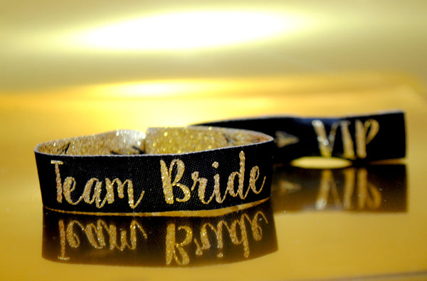Team Bride Wristbands - Black & Gold
