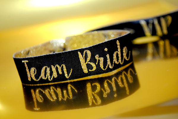 Team Bride Wristbands - Black & Gold