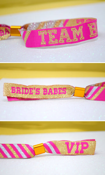 Team Bride (Pink & Gold) Cheerleader Style Hen Party Wristbands