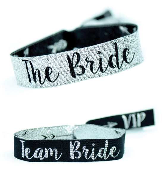 Team Bride Hen Party Wristbands - Silver & Black