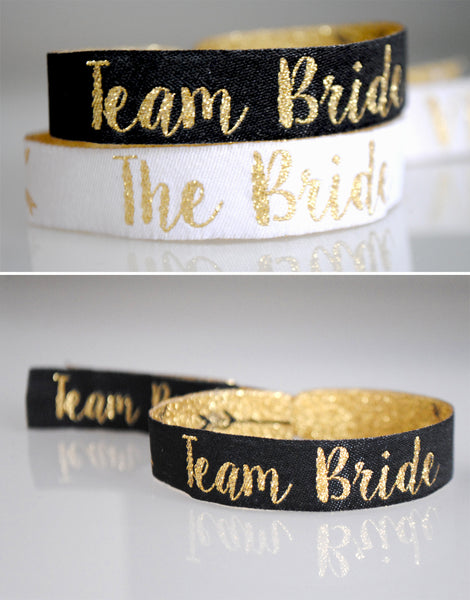 Team Bride Wristbands - Black & Gold