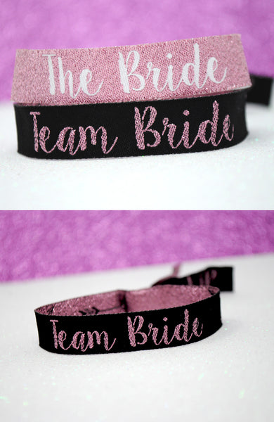 Team Bride Wristbands - Rose Gold & Black
