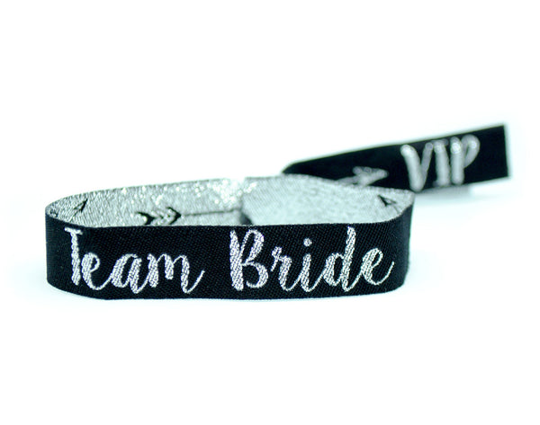 Team Bride Hen Party Wristbands - Silver & Black