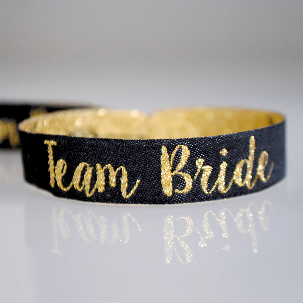 Team Bride Wristbands Black Gold