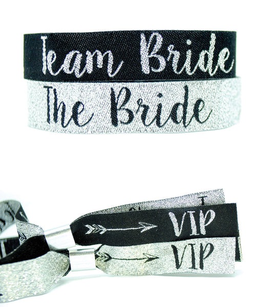 Team Bride Hen Party Wristbands - Silver & Black